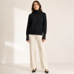 Button Cuff Turtleneck Knit Top