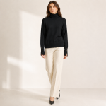 Button Cuff Turtleneck Knit Top