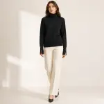 Button Cuff Turtleneck Knit Top