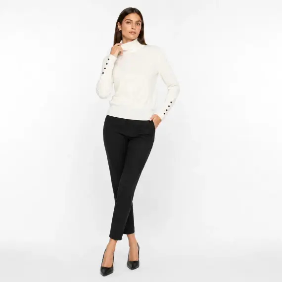 Button Cuff Turtleneck Knit Top