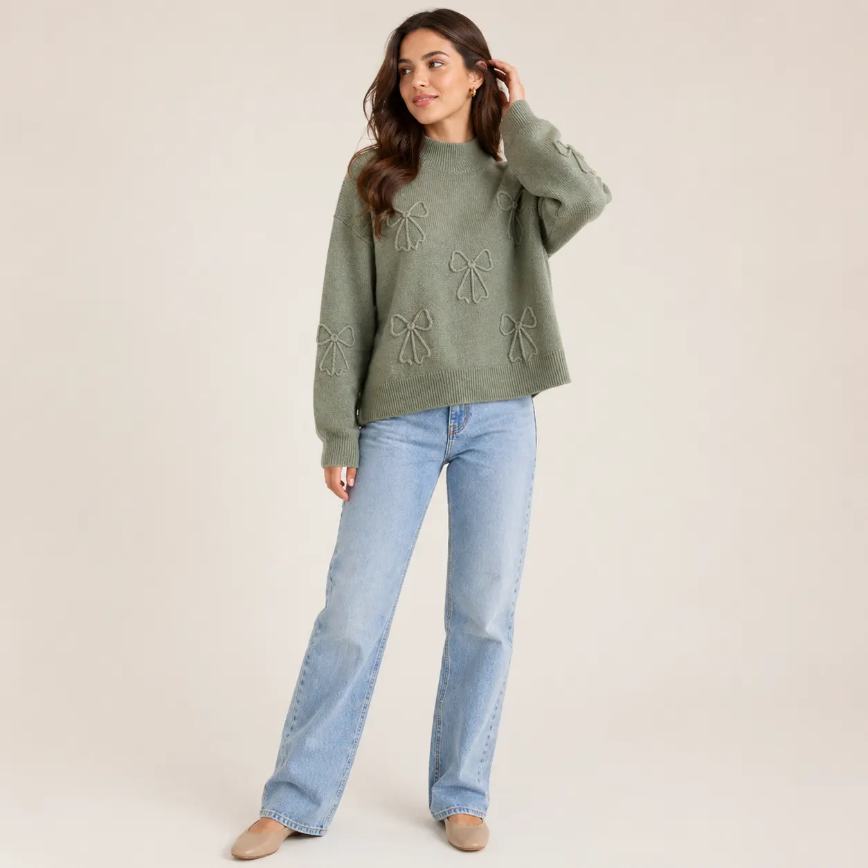 Bow Detail Cozy Knit Sweater-3