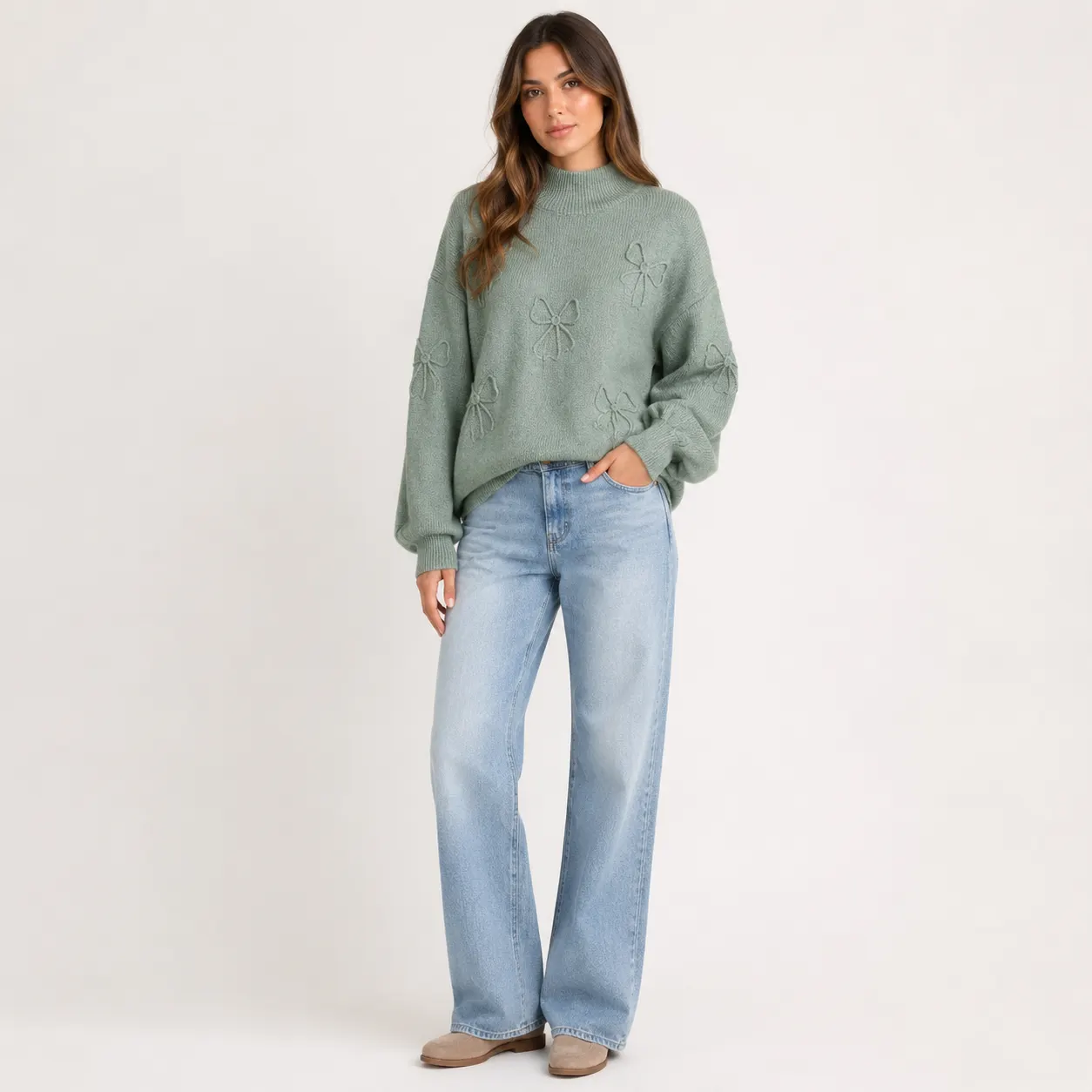Bow Detail Cozy Knit Sweater-2
