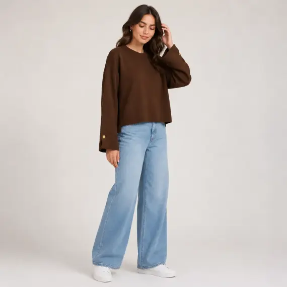 Button Cuff Relaxed Knit Top