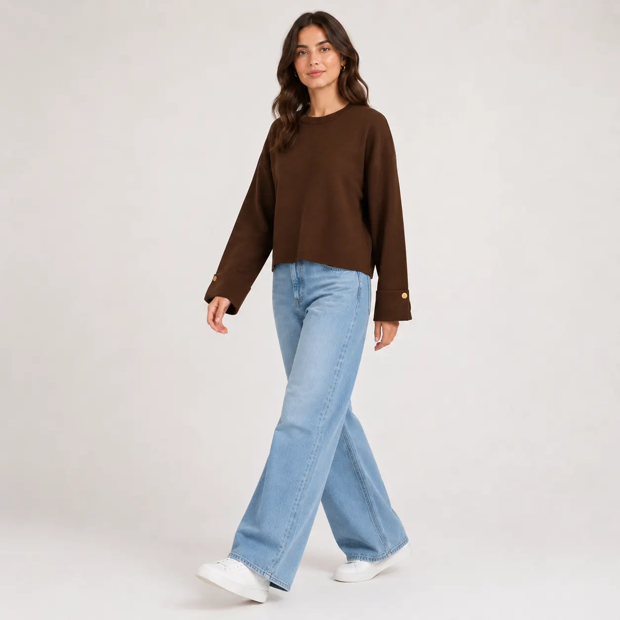 Button Cuff Relaxed Knit Top-3