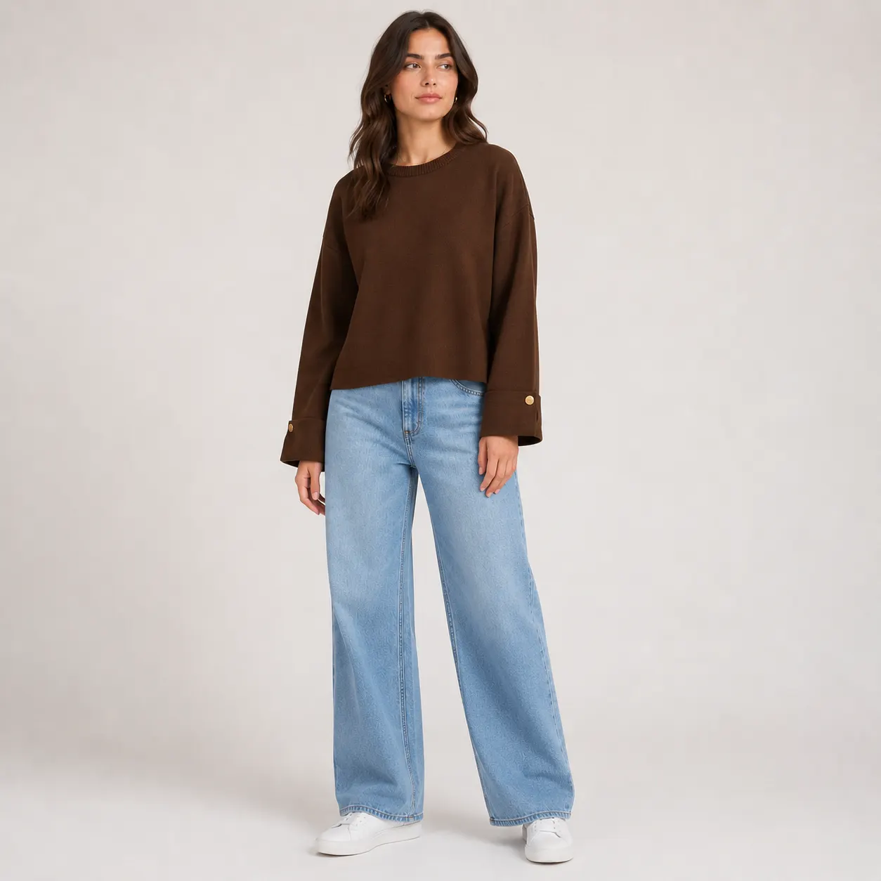 Button Cuff Relaxed Knit Top-4