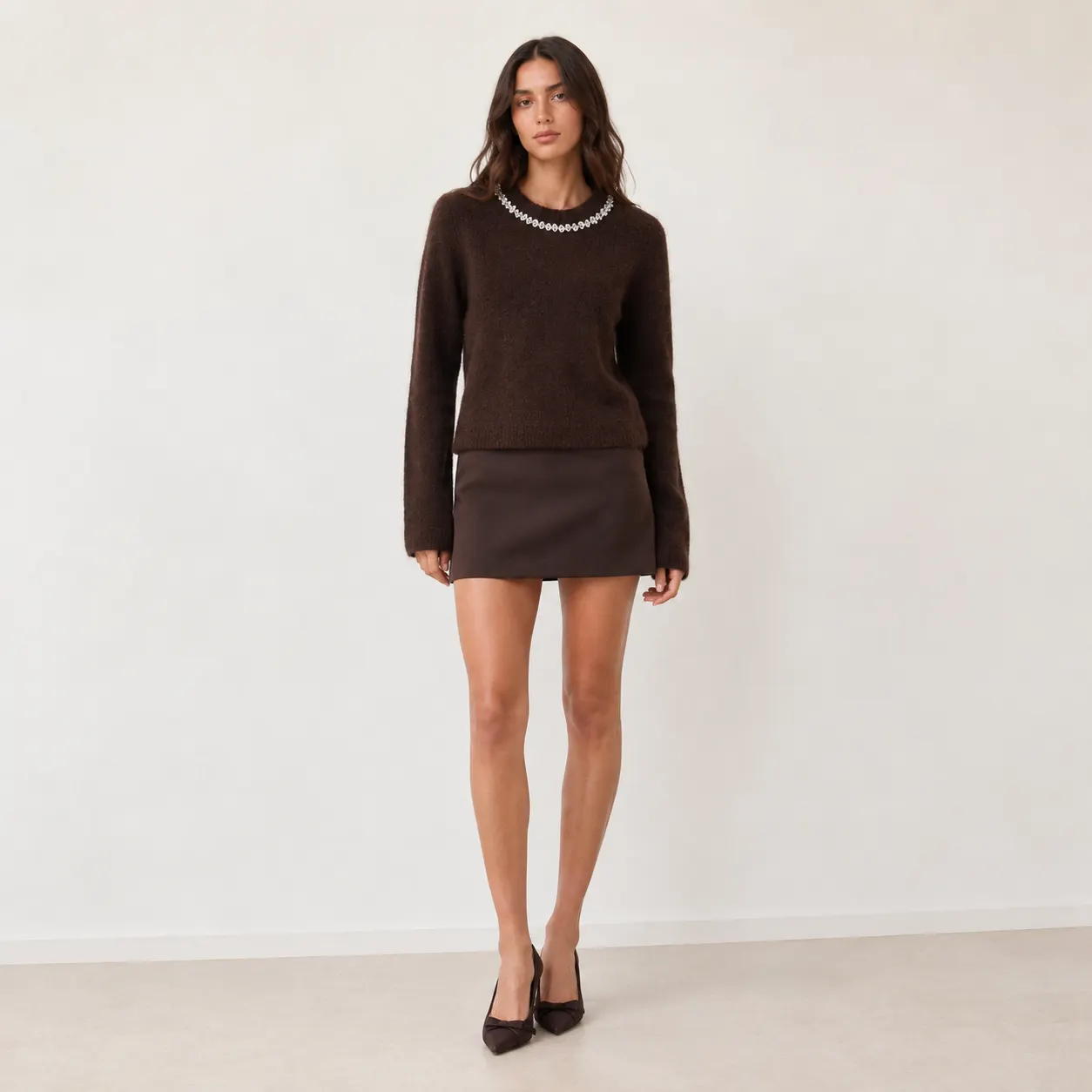 Crystal Trim Soft Knit Sweater